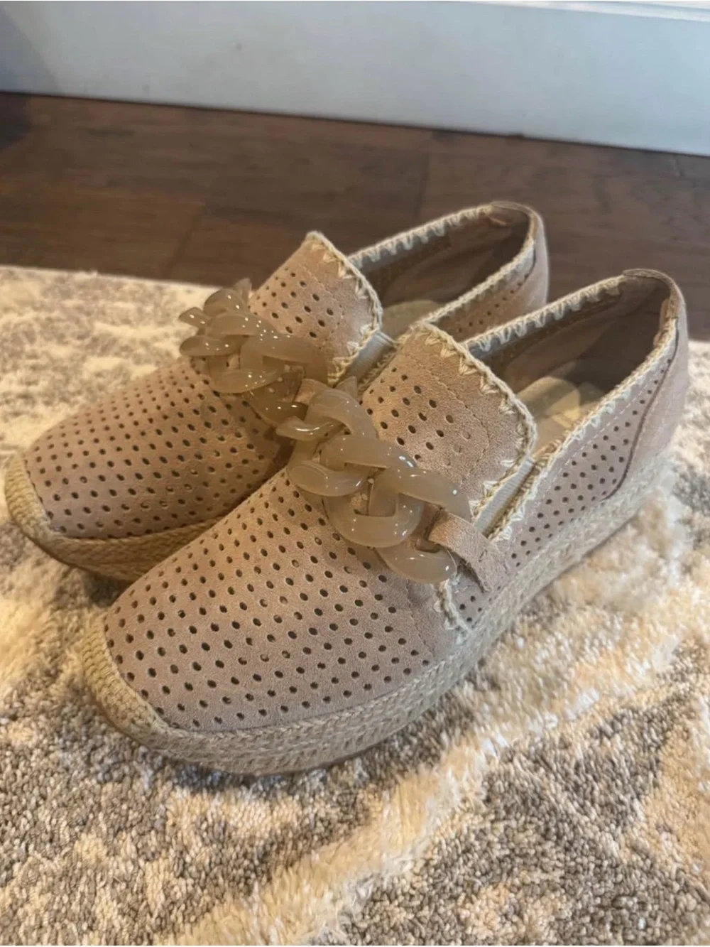 Dolce Vita Taupe Perforated Espadrille Slip-On with Chain Detail